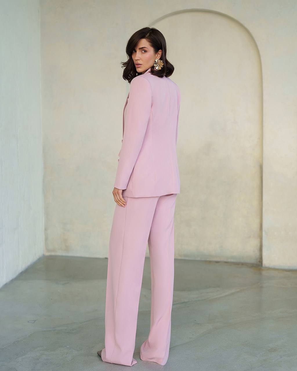 Pink Prom Bridal Wedding Cocktail Graduation Three Piece Womens Suit Jacket Top Trousers Elegant Business Outfit Pantsuit Palazzo Pants