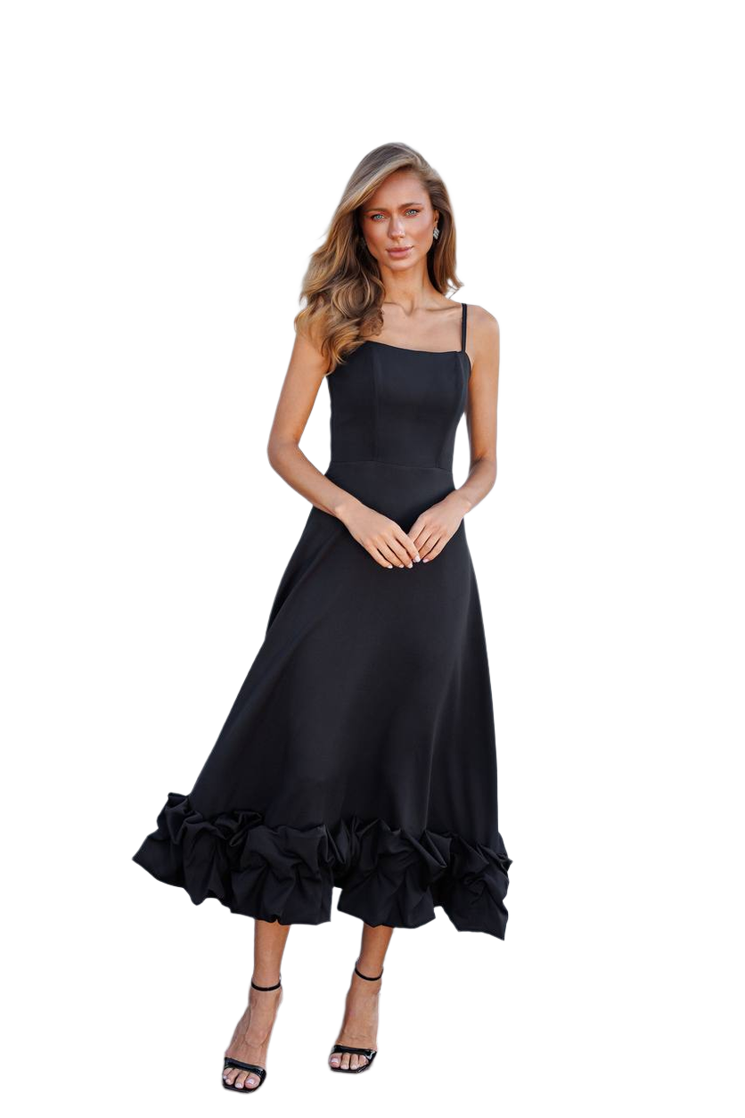 Elegant Women's Diagonal Crepe Dress with Ruffled Hem