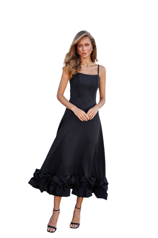 Elegant Women's Diagonal Crepe Dress with Ruffled Hem
