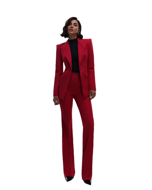 Womens Premium Crepe Diagonale Suit Red Blazer and Pants