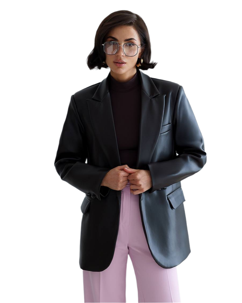 Womens Eco Leather Blazer on Suede Black and Wine