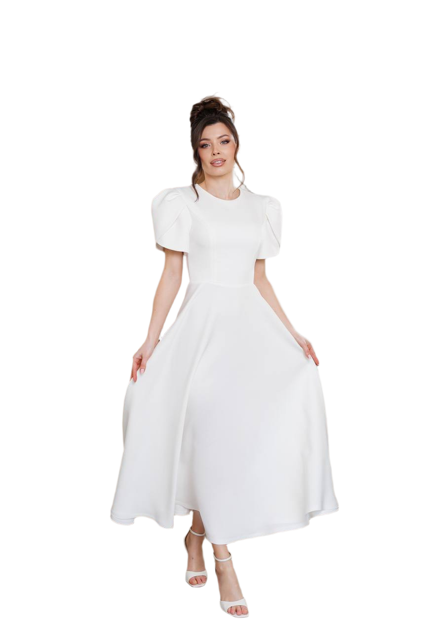 Elegant White Dress with Puff Sleeves for Women