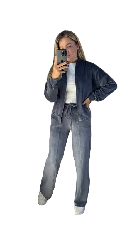 Velour Tracksuit with Zip-Up Jacket and Elastic Waist Pants