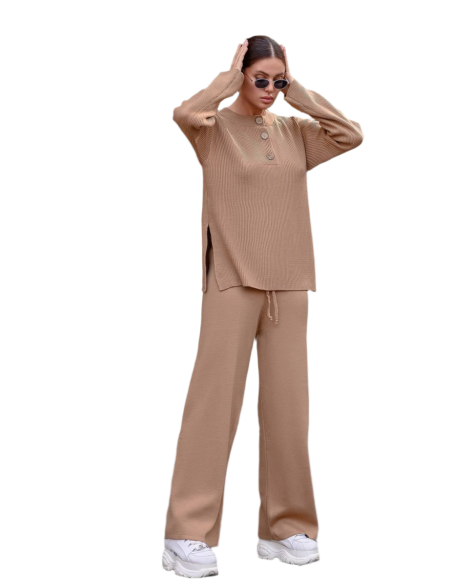 Stylish Beige Two Piece Sweater and Pants Set for Cozy Comfort