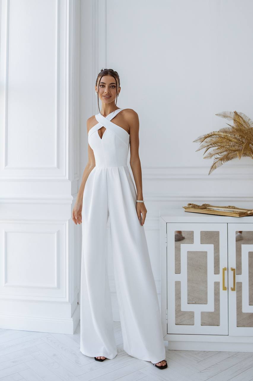 Electra Women's White Jumpsuit with Satin Details