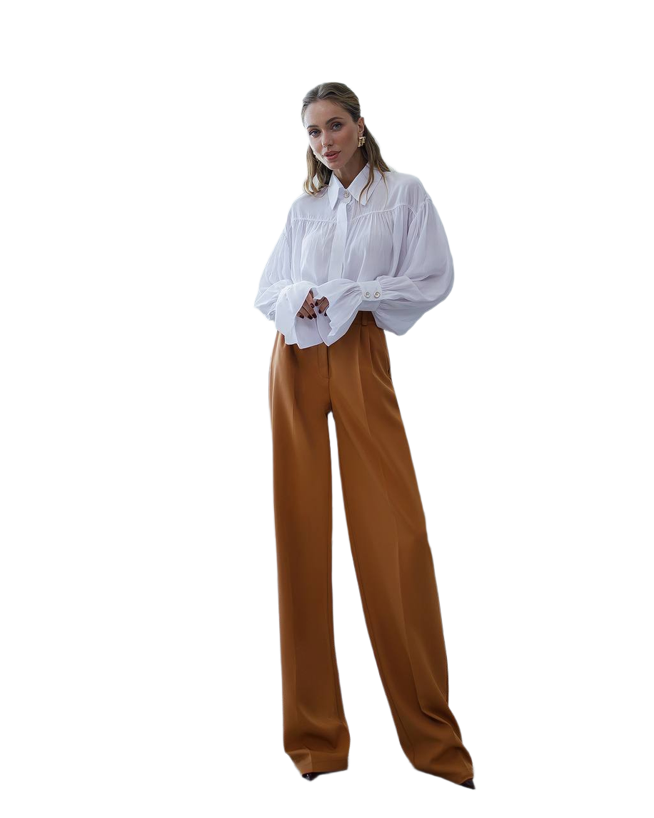 Wide-Leg Women's Trousers in Suiting Crepe Diagonal Fabric