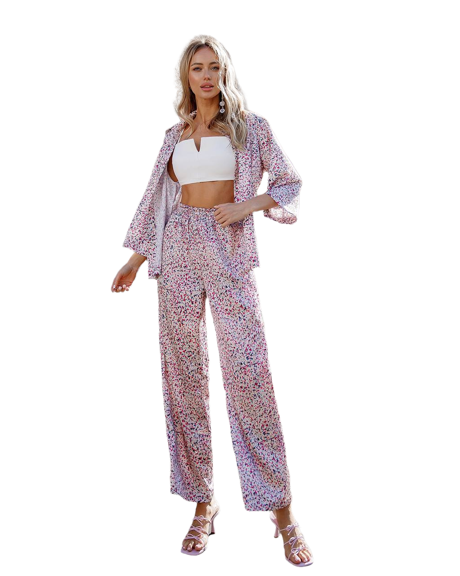 Premium Printed Silk Women Suit Cropped Shirt and Trousers