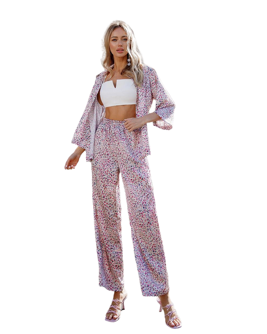 Premium Printed Silk Women Suit Cropped Shirt and Trousers