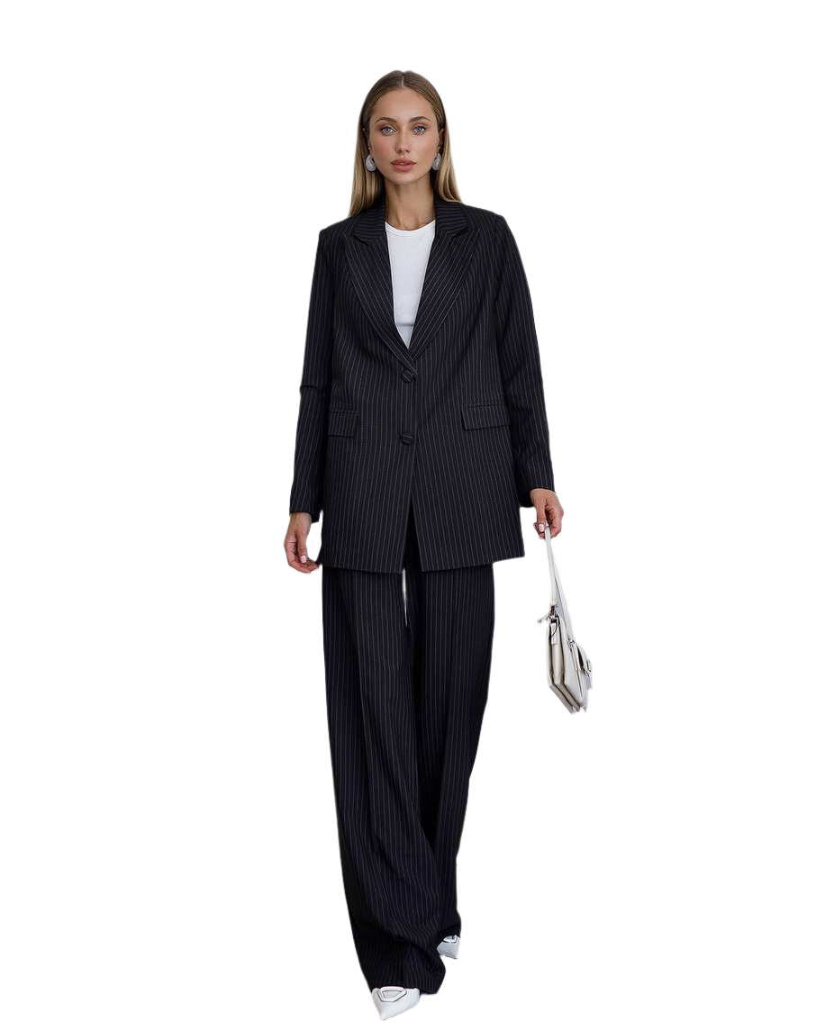 Womens Elegant Pinstripe Suit Polished Fabric