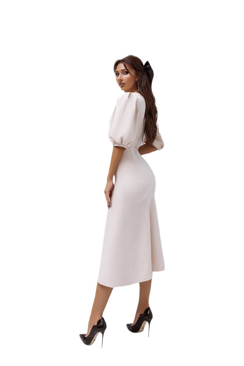 Woman wearing a white dress on a white background