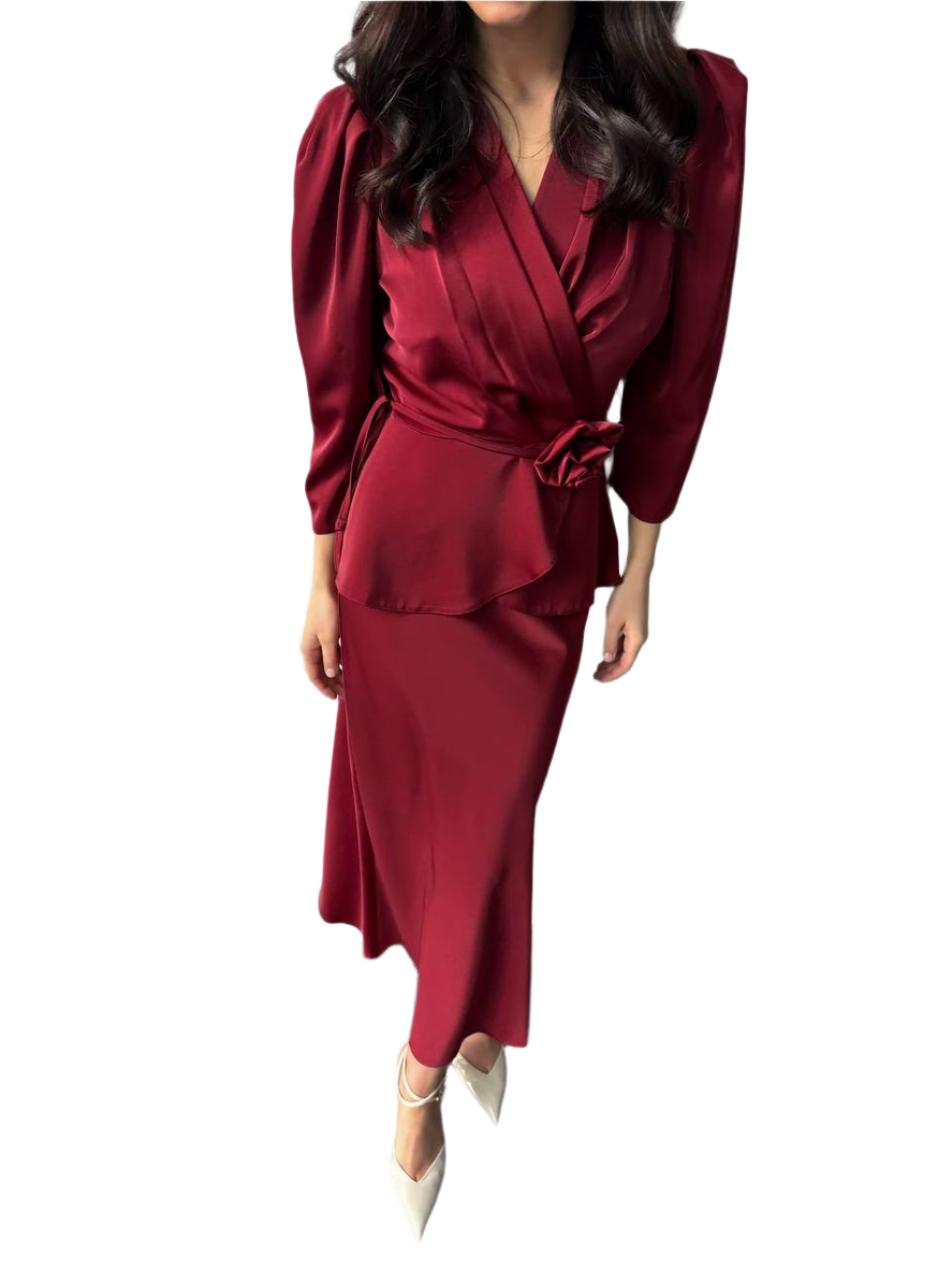 Diana Women's Silk-Satin Belted Suit with Skirt