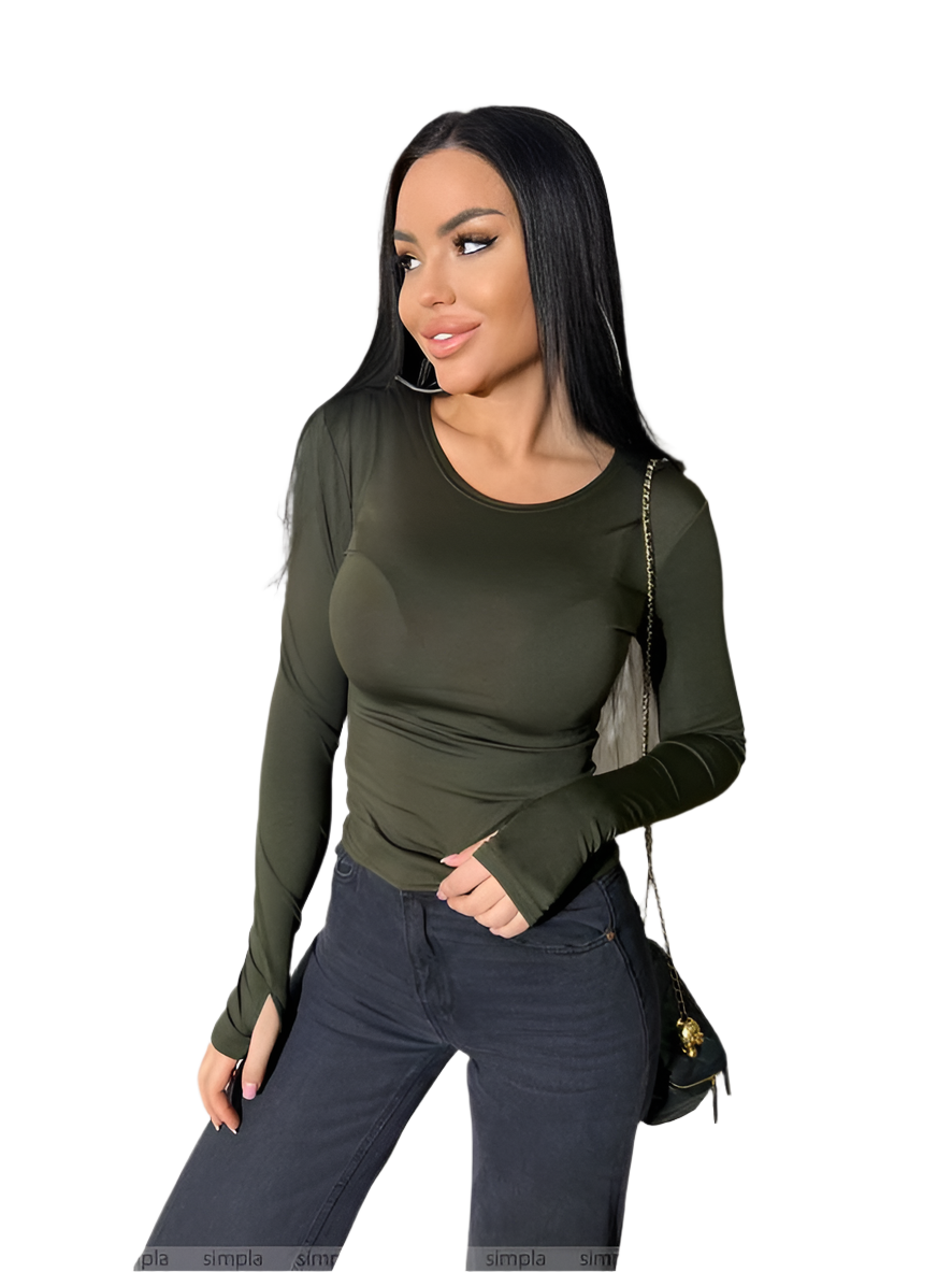 Stylish Basic Longsleeve with Thumbhole Cut in Olive