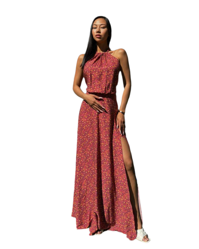 Lightweight Linen Maxi Dress with Side Slit for Women