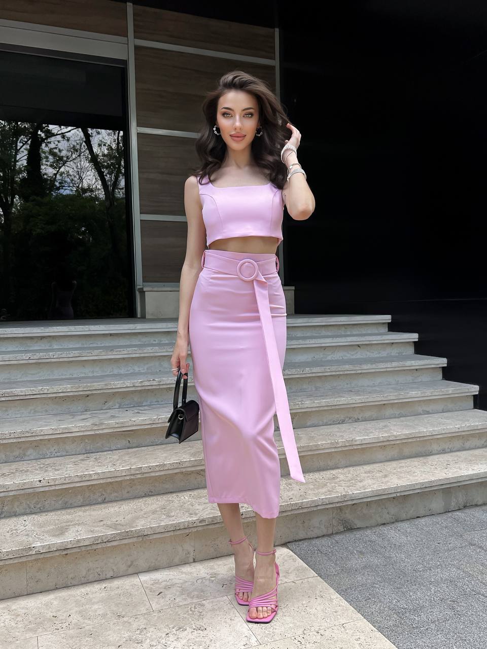 Womens Pencil Skirt and Top Set in Diagonal Crepe