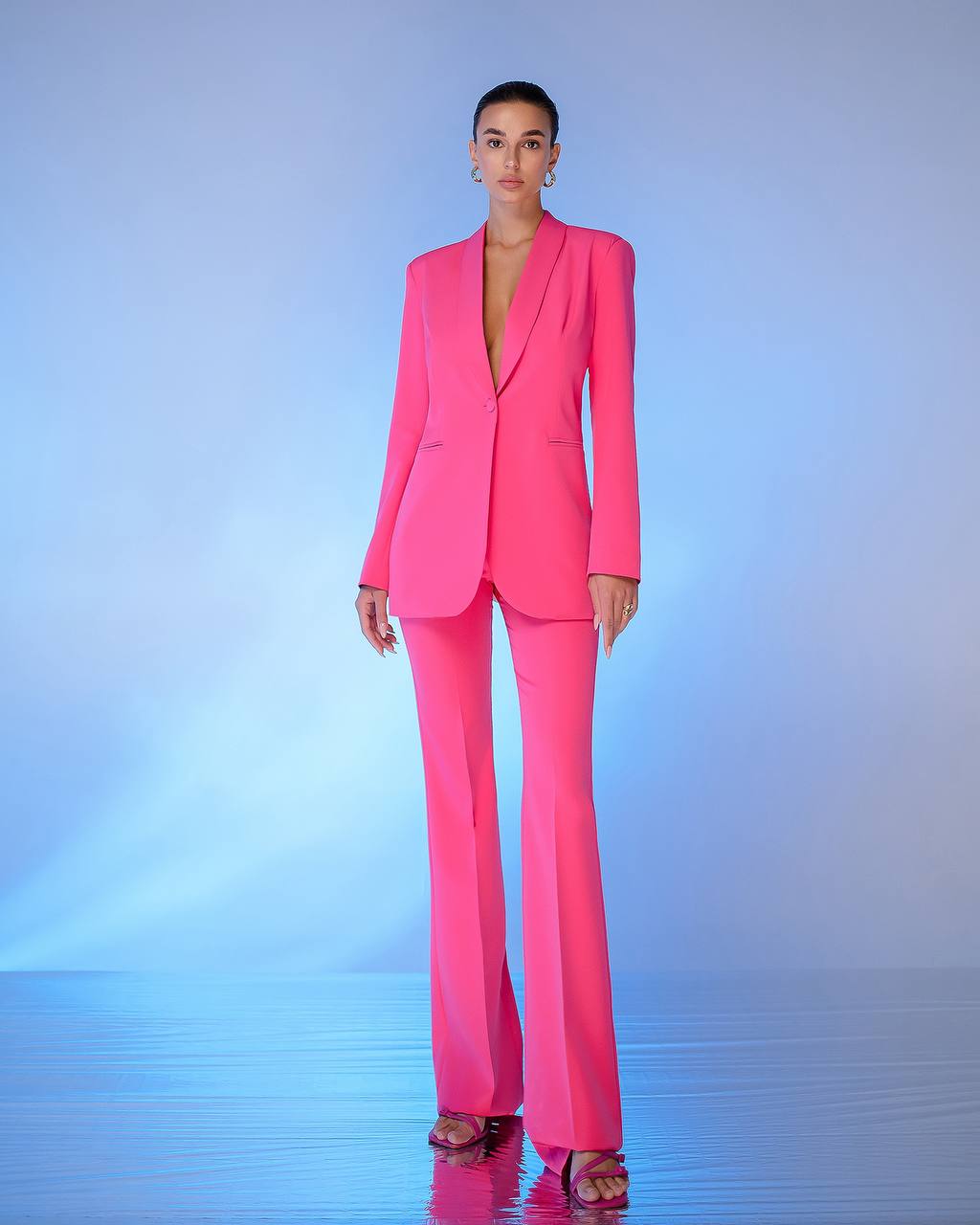 Womens Pink Suit with Lined Blazer and Flared Pants