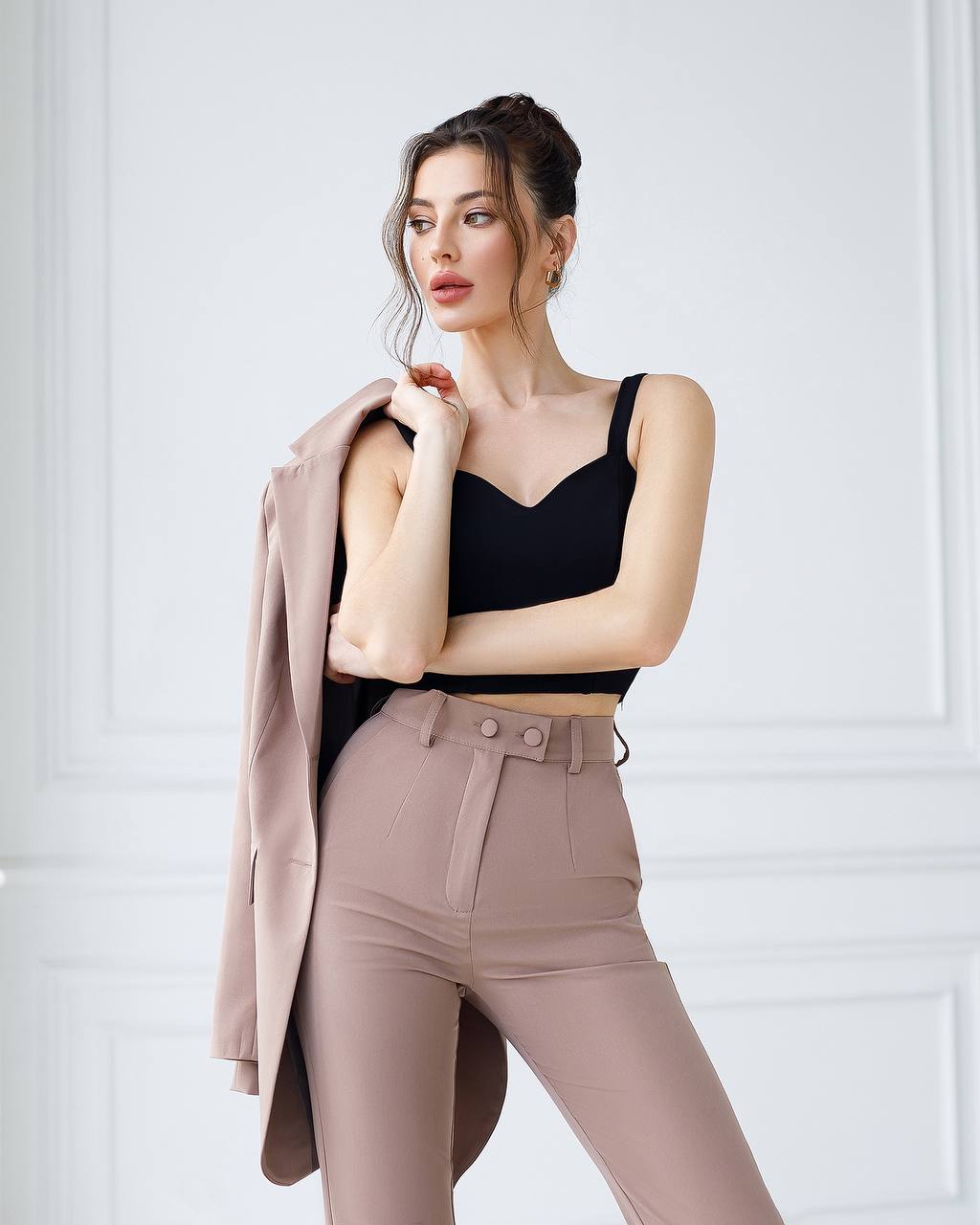 Premium Diagonal Crepe Women's Suit with Lined Blazer and Slim Pants