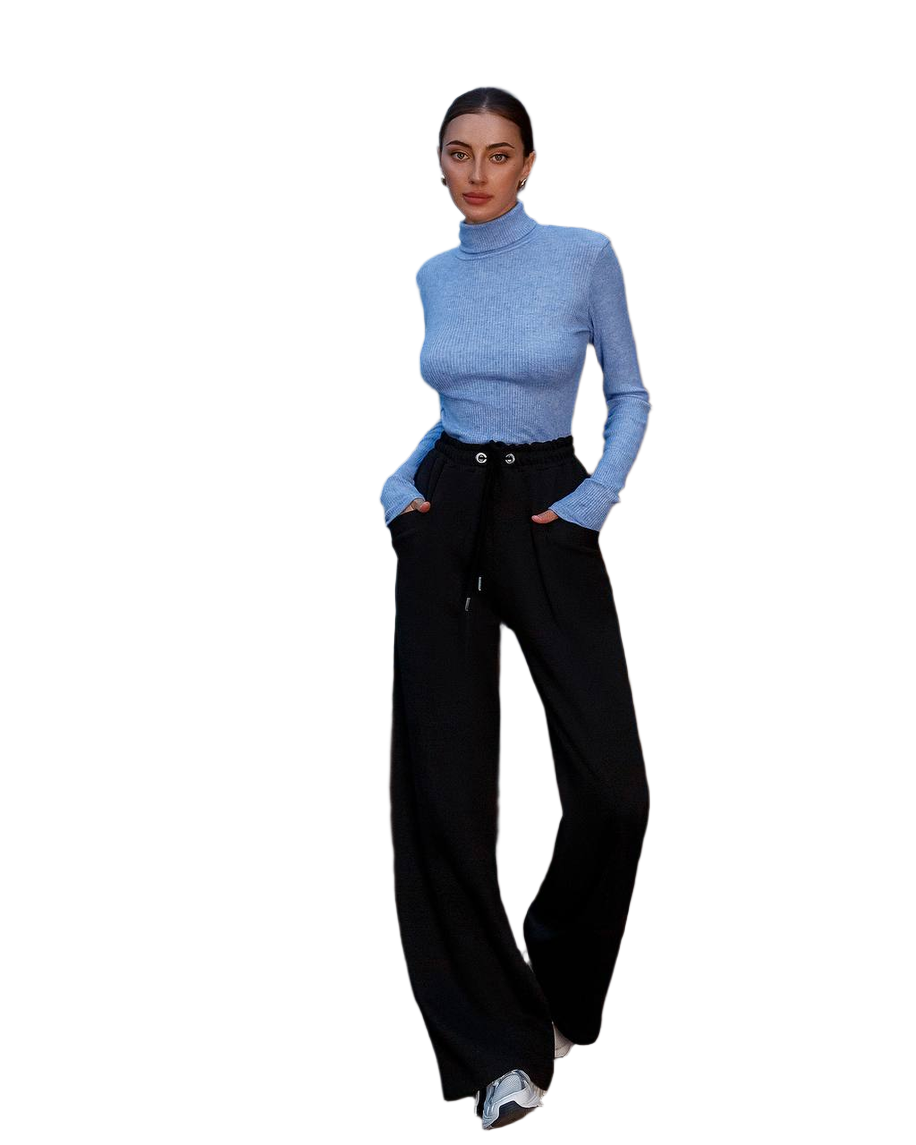 Women Black Cotton Knit Casual Wide Leg Pants