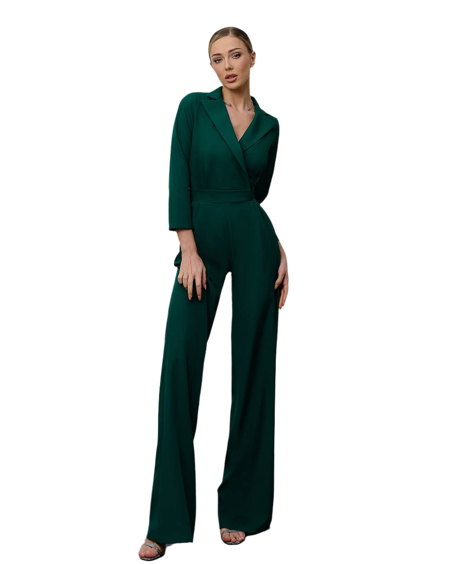 Womens Emerald Green Suit Diagonal Crepe Jumpsuit