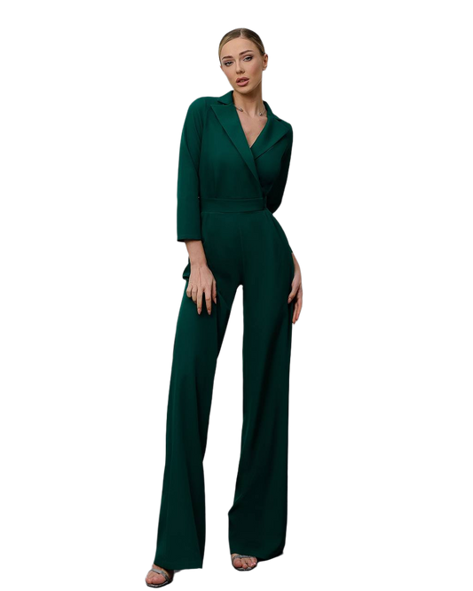 Womens Emerald Green Suit Diagonal Crepe Jumpsuit