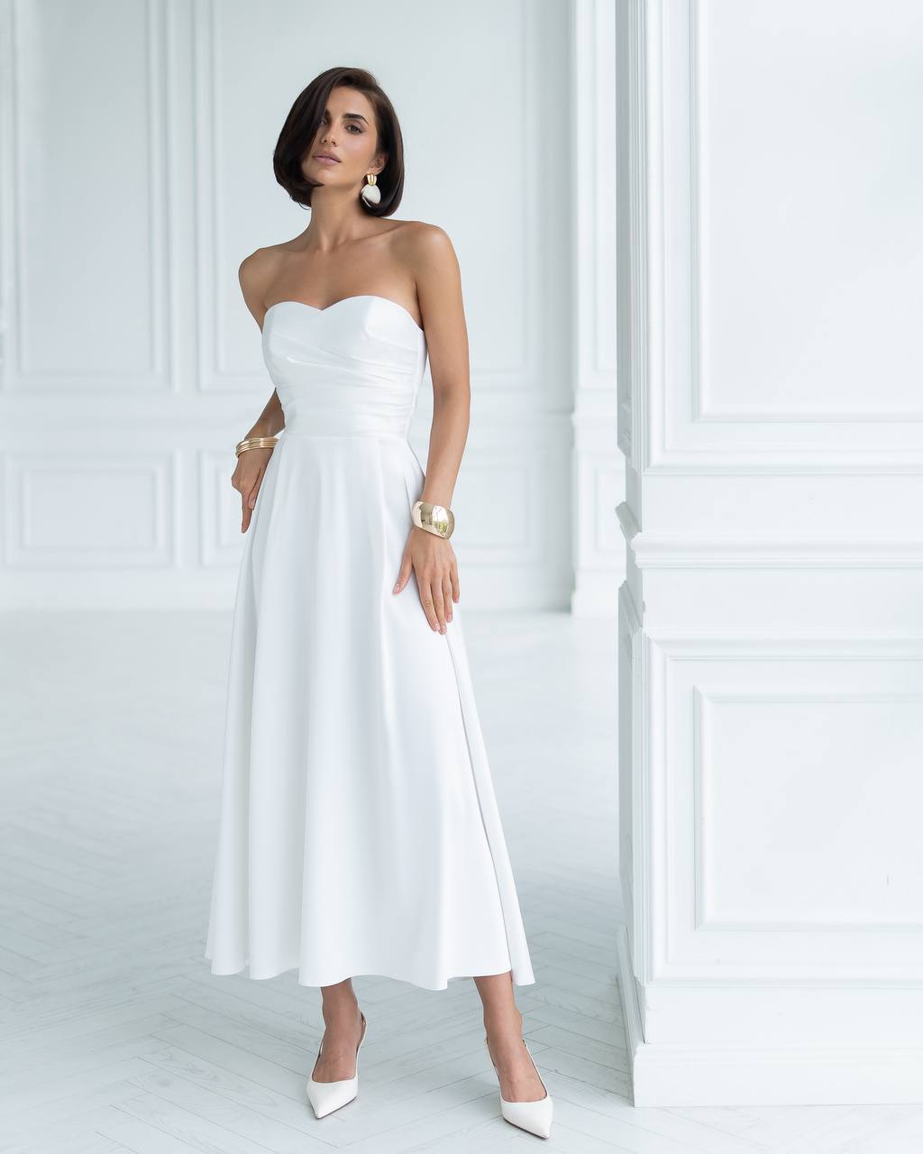 Elegant Strapless Premium Dense Satin Dress for Women