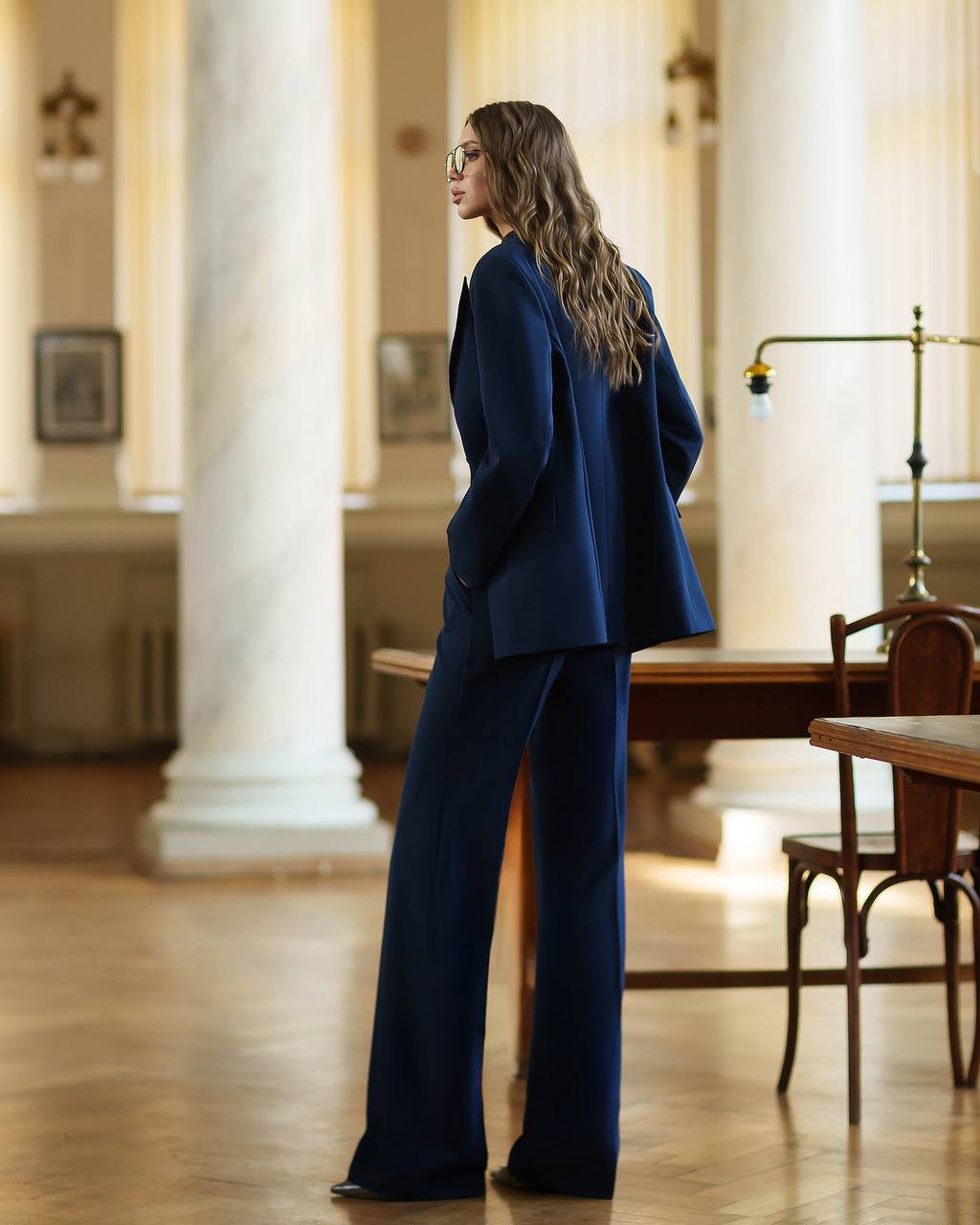 Womens Premium Navy Blue Three Piece Suit Blazer Vest Trousers