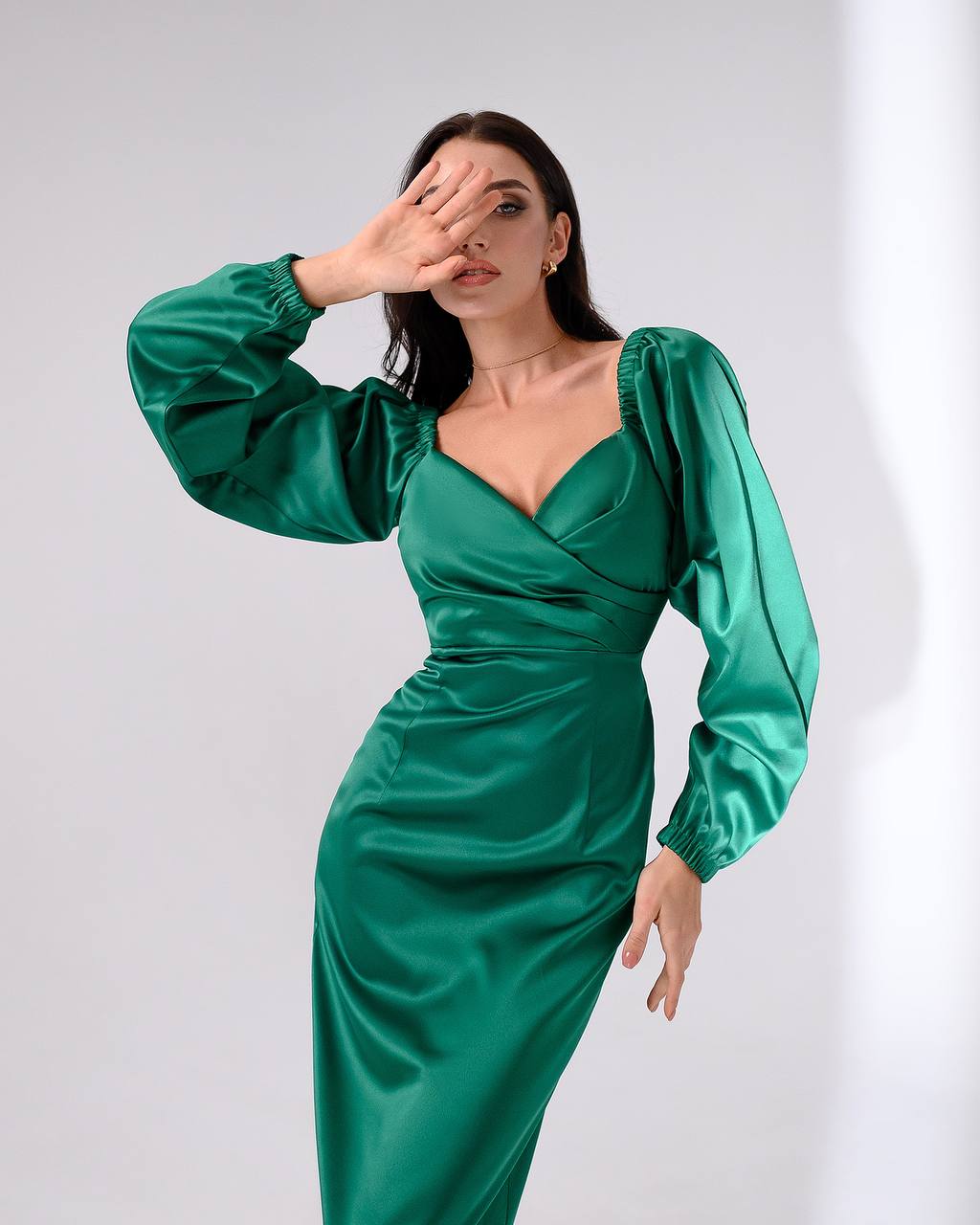 Elegant Women Midi Dress in Royal Dense Mango Satin