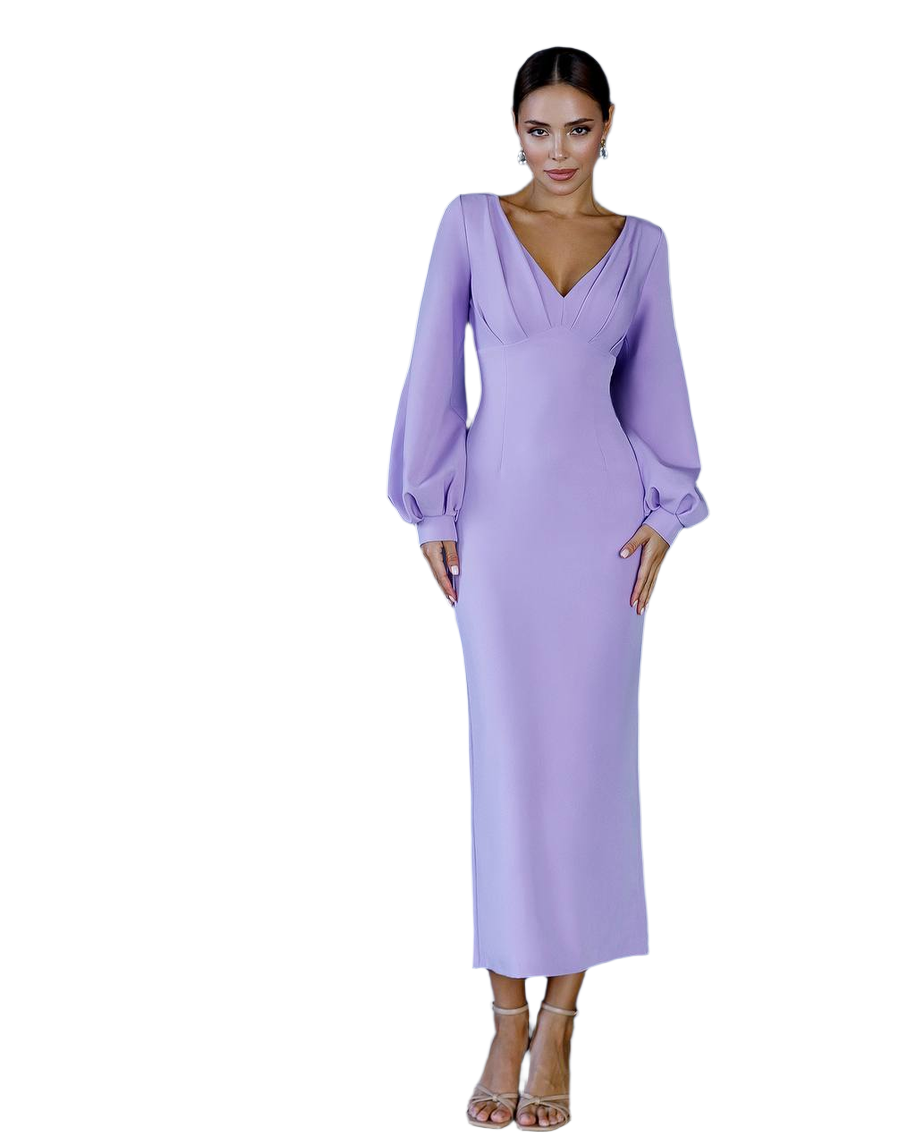 Elegant Midi Dress for Women in Lavender Premium Crepe Fabric