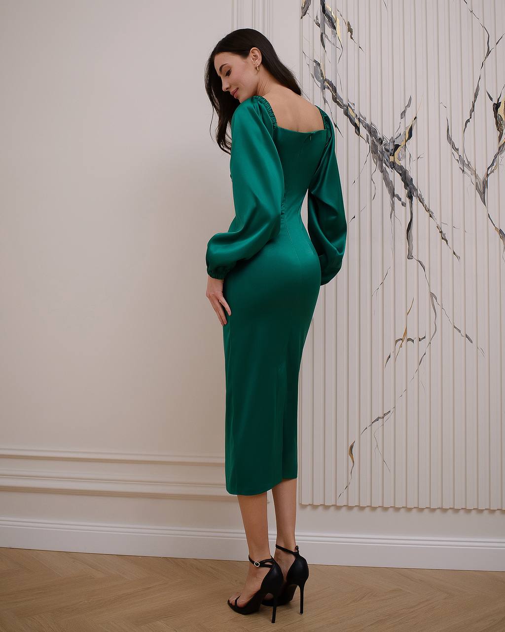 Elegant Women Midi Dress in Royal Dense Mango Satin