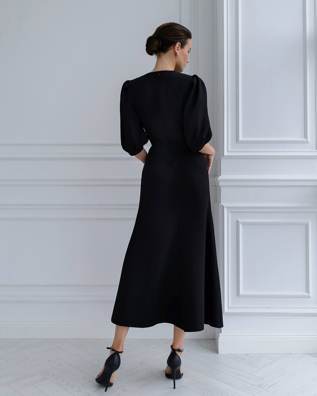 Elegant Women Midi Dress in Premium Diagonal Crepe Fabric