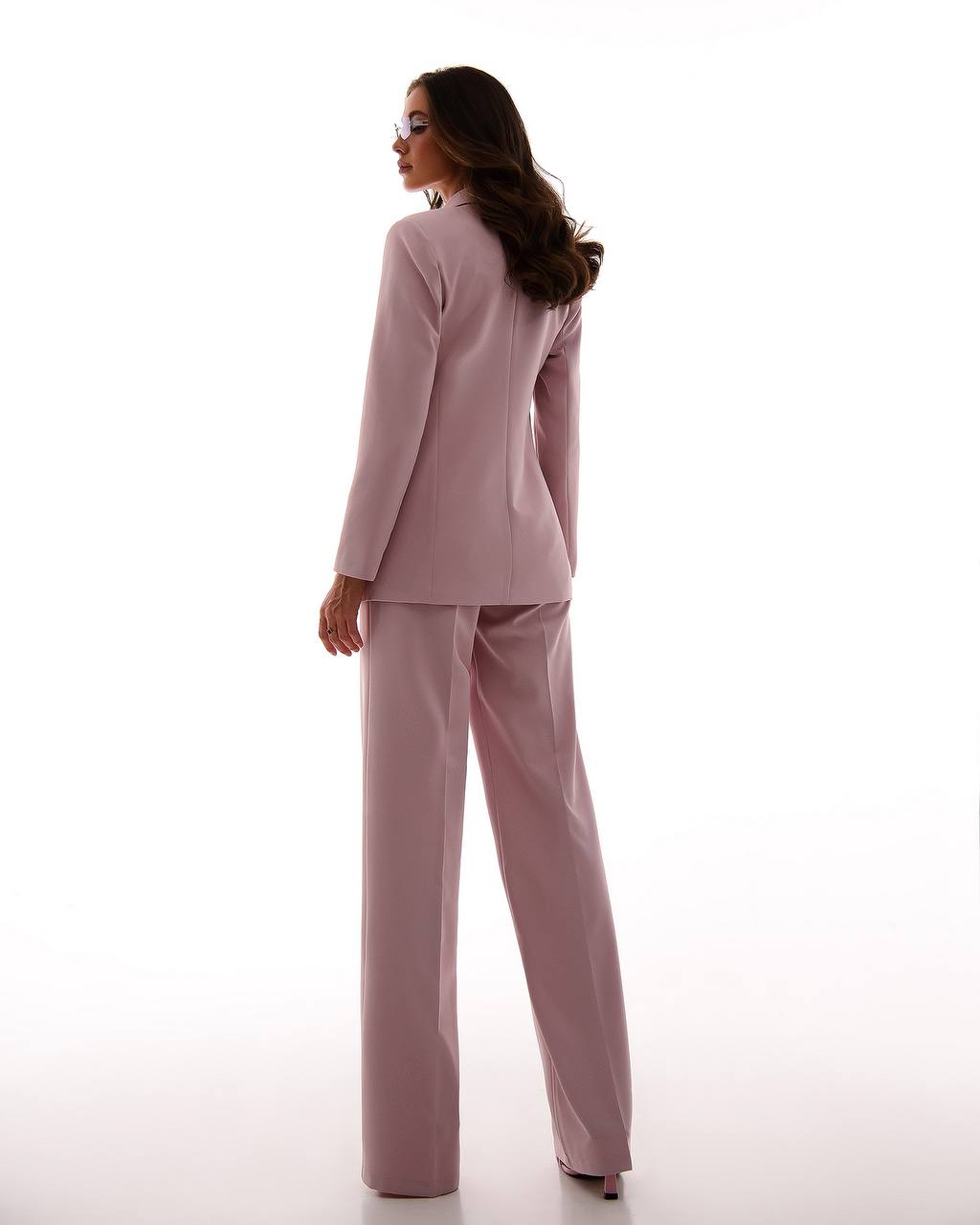 Pink Prom Bridal Wedding Cocktail Graduation Three Piece Womens Suit Jacket Top Trousers Elegant Business Outfit Pantsuit Palazzo Pants