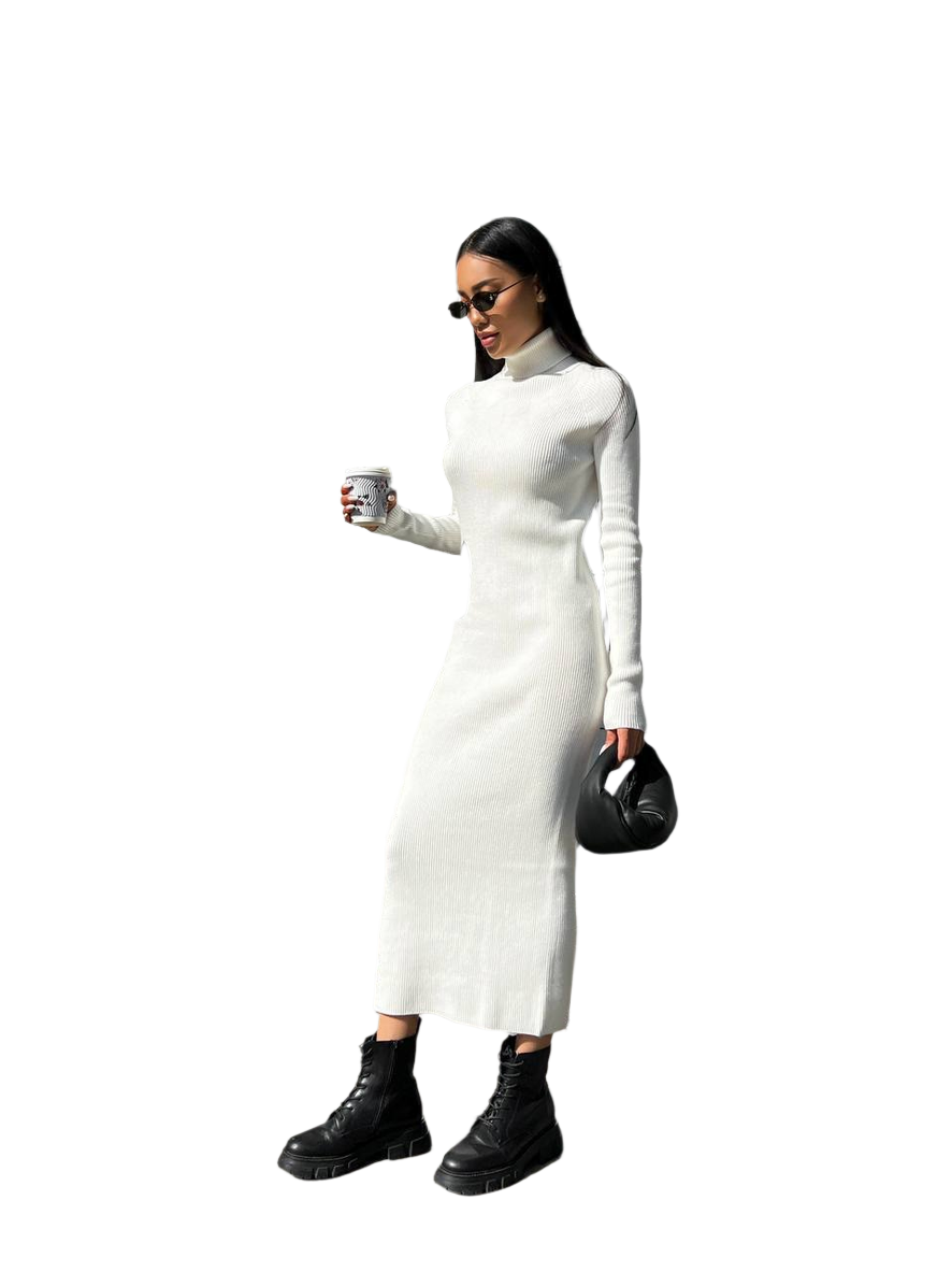 Seamless Knit Midi Long Sleeve Dress for Women