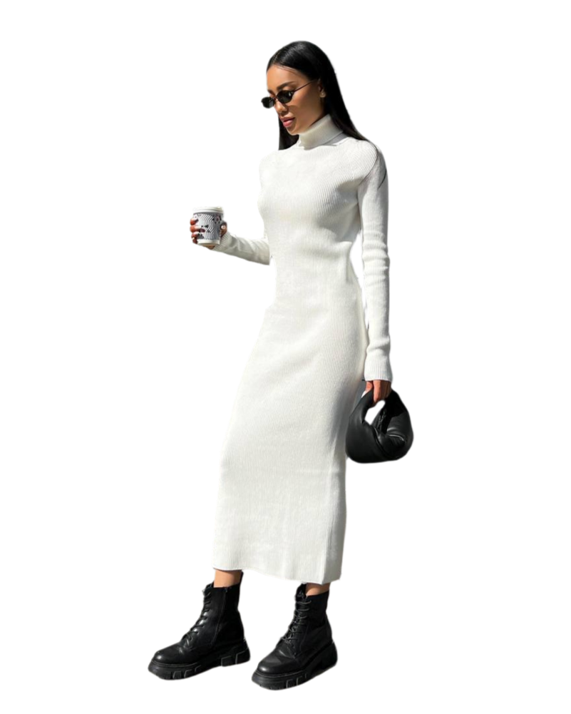 Seamless Knit Midi Long Sleeve Dress for Women