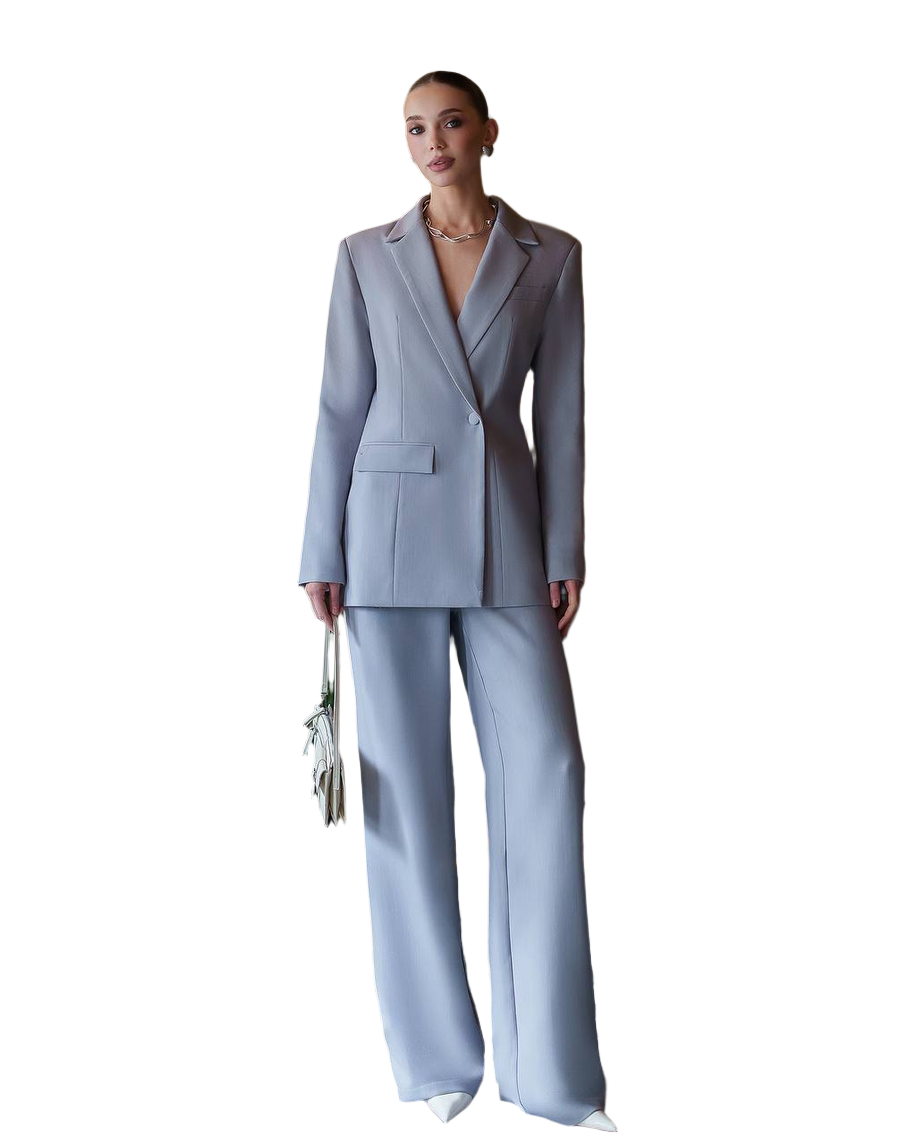 Premium Women Suit Jacket and Pants in Gray Blue