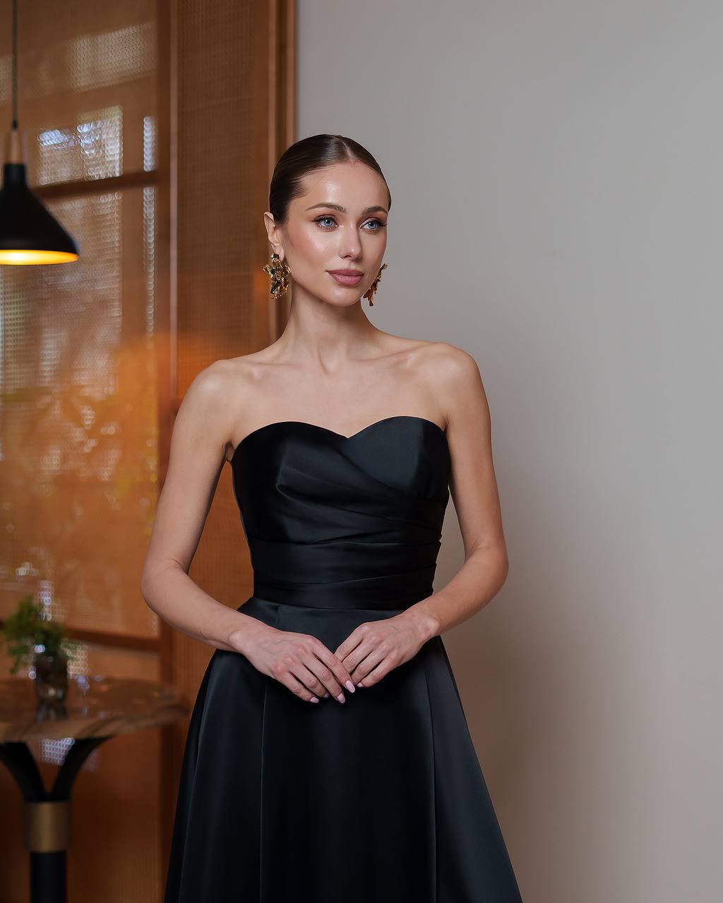 Women's Premium Dense Satin Strapless Midi Dress