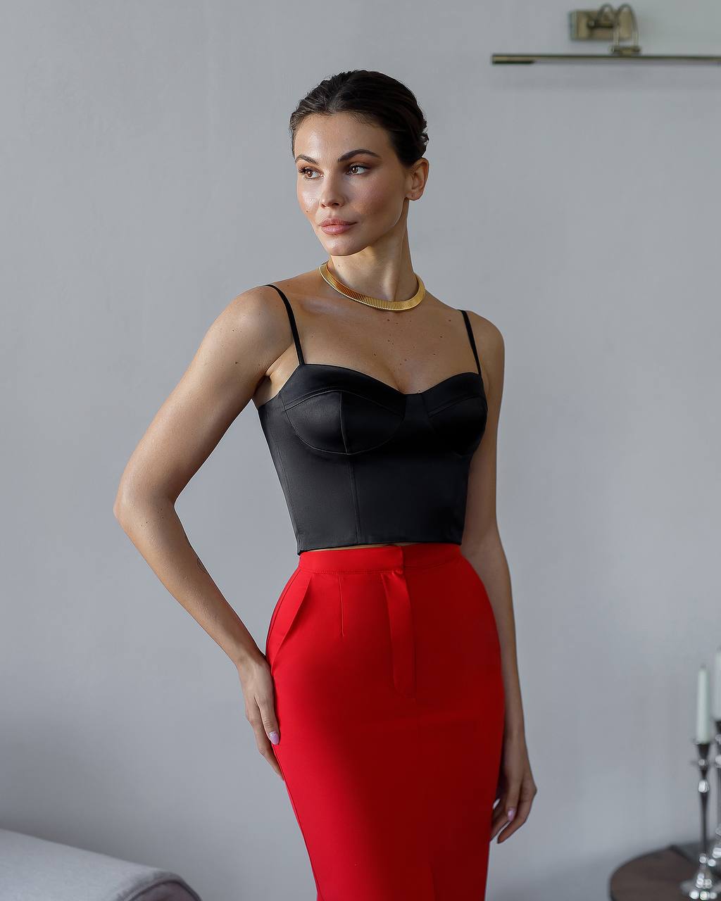 Womens Satin Crop Top with Spaghetti Straps