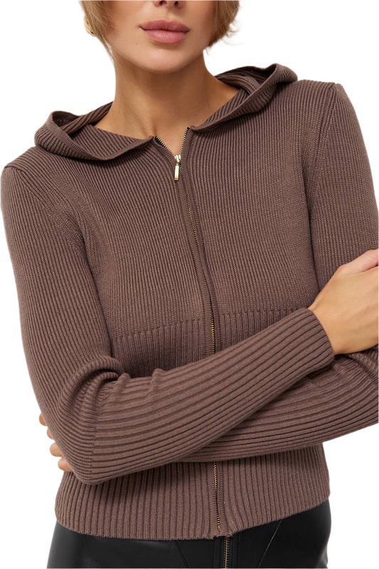 Womens Magda Soft Knitted Hooded Sweater with Zipper Closure