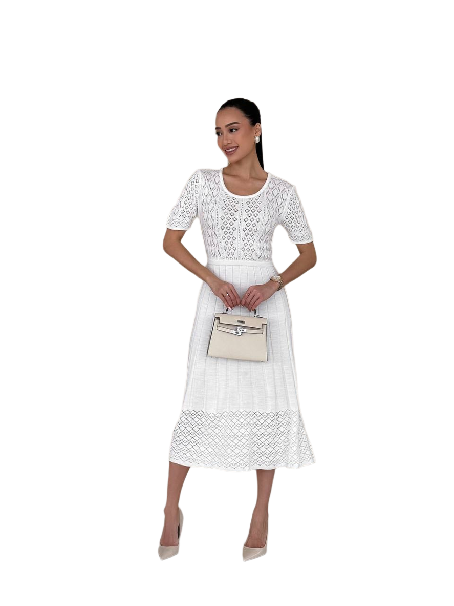 Classic White Midi Dress for Women with Short Sleeves
