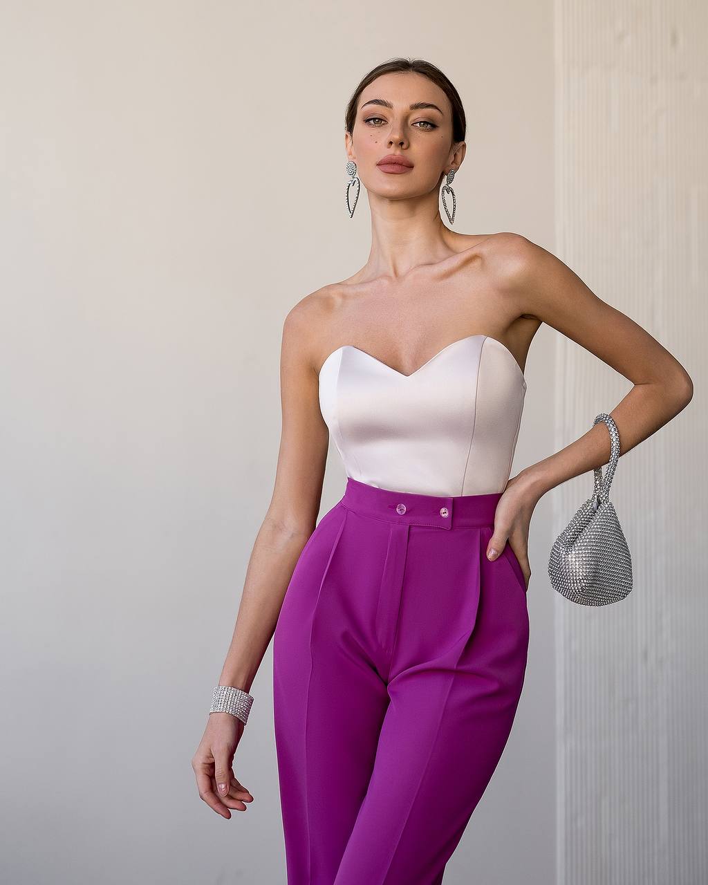 Luxury Diagonal Crepe Women's Suit in Violet with Tailored Jacket and Pants
