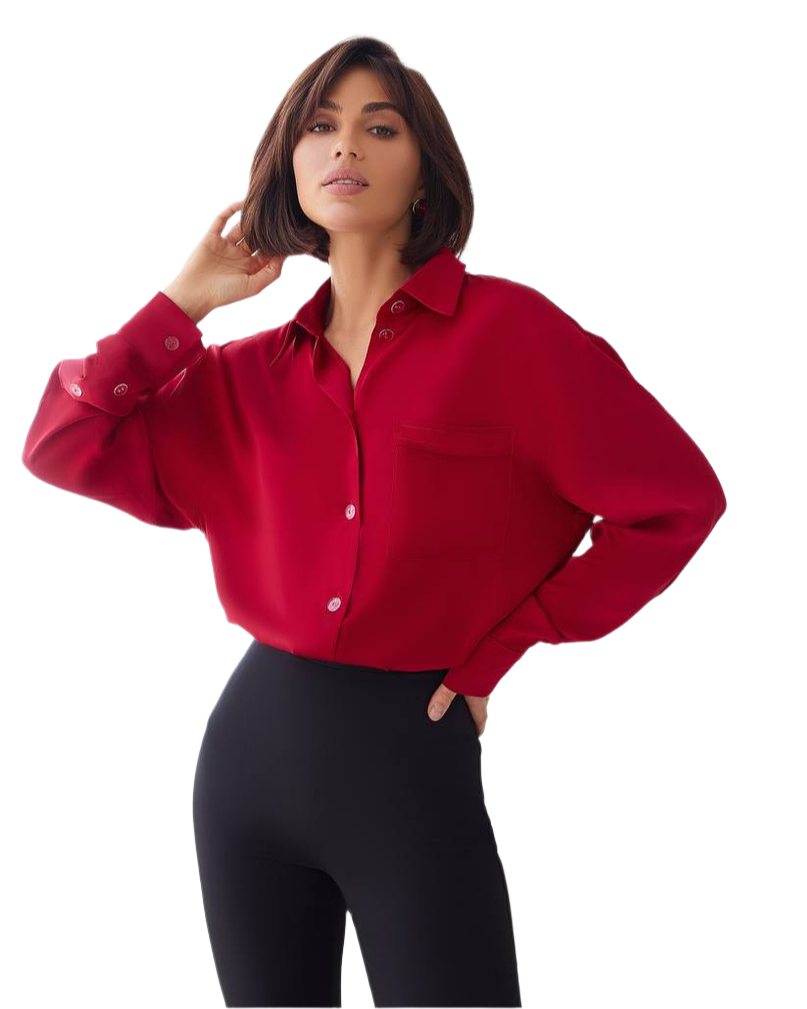 Womens Silk Boyfriend Shirt Loose Fit Long Sleeve Casual Blouse