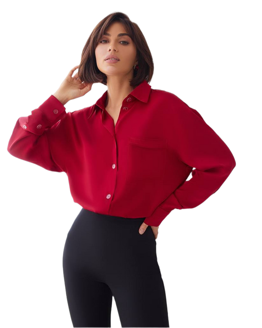 Womens Silk Boyfriend Shirt Loose Fit Long Sleeve Casual Blouse