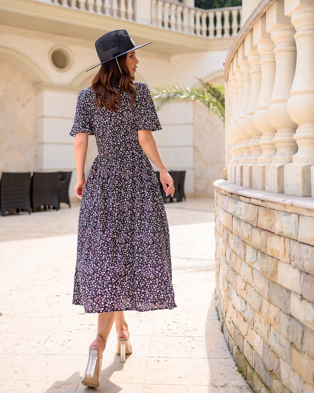 Floral Printed Staple Fabric Midi Dress for Women