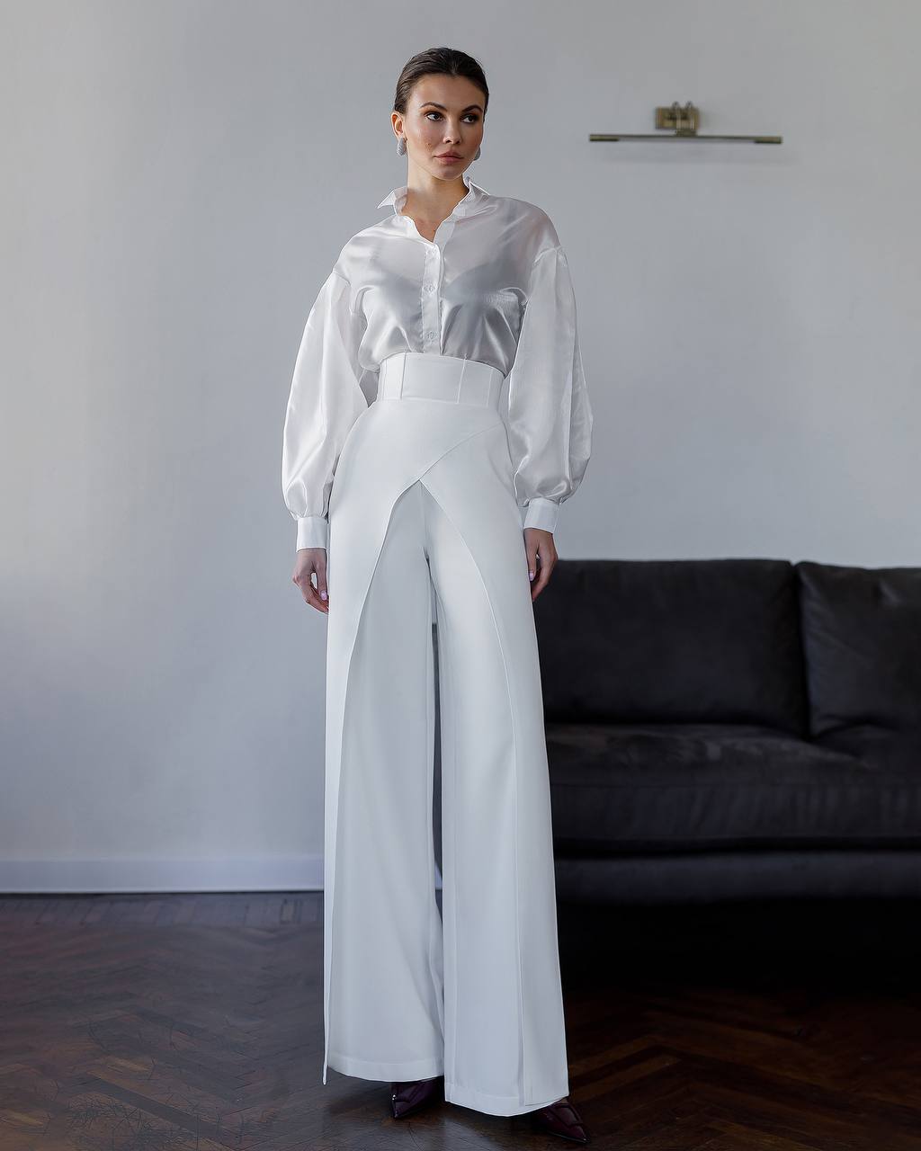 Premium Crepe Diagonal Suiting Pants with Corset Waistband for Women