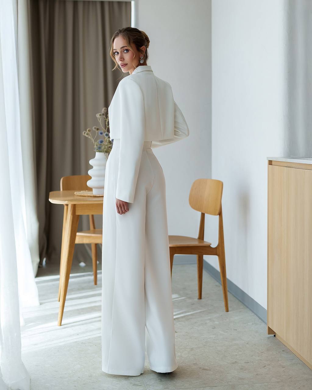 Womens Palazzo Pants Premium Suit Crepe Diagonal
