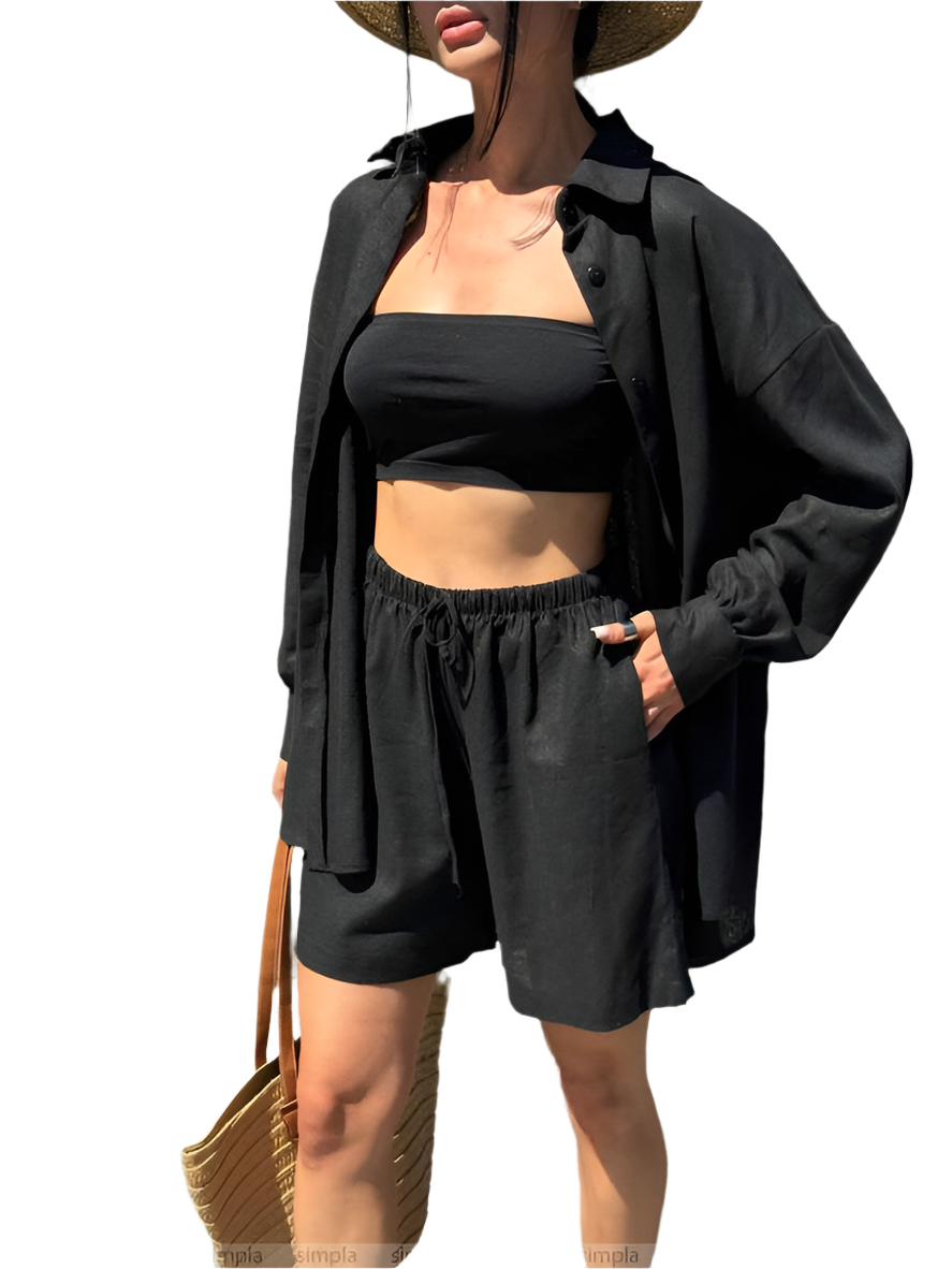 Stylish Oversized Black Linen Suit for Women