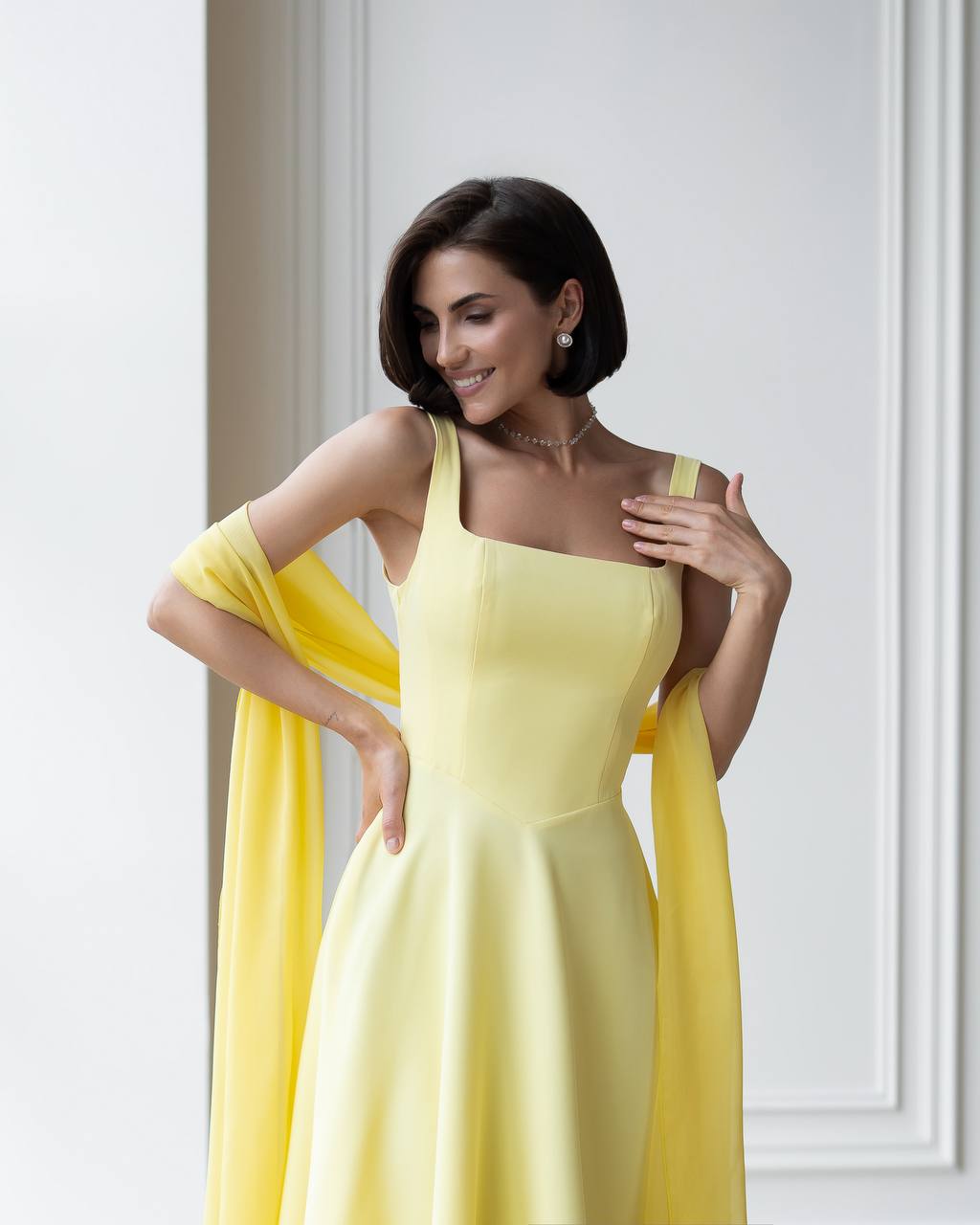Elegant A-Line Dress in Premium Suit Crepe-Diagonal Fabric