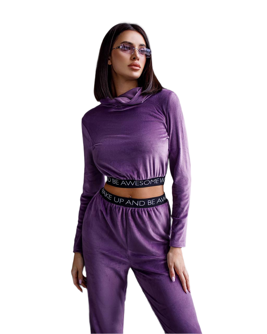 Soft Plush Knit Suit in Lavender Graphite and Beige Soft Fashion Set