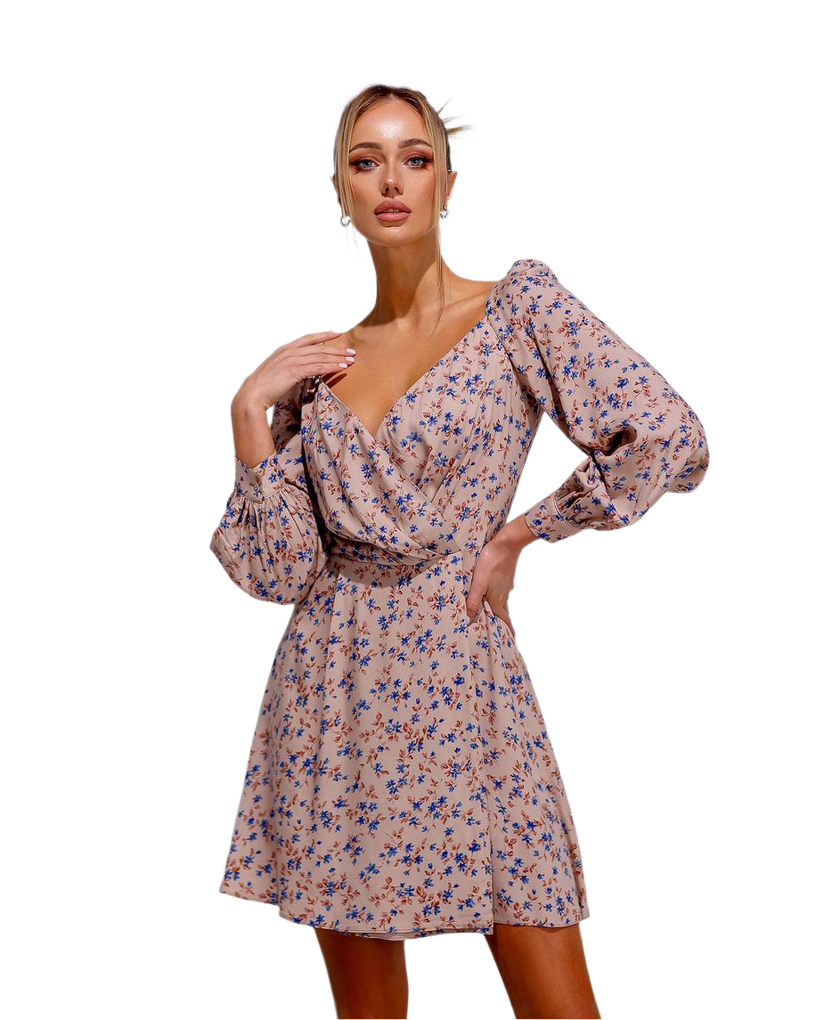 Staple Floral Print Dress for Women in Beige and Blue