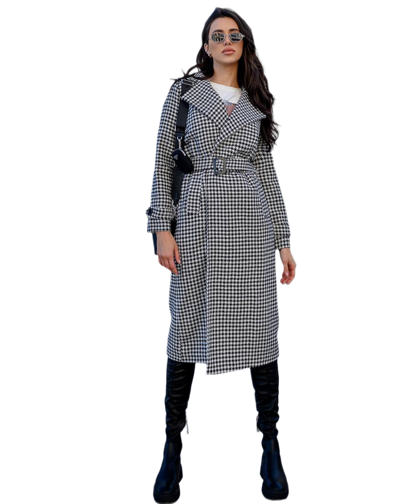 Womens Houndstooth Turkish Coat with Belt