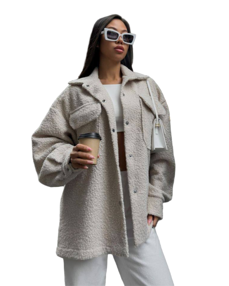 Oversize Sherpa Shirt Cream Teddy Fleece Shacket