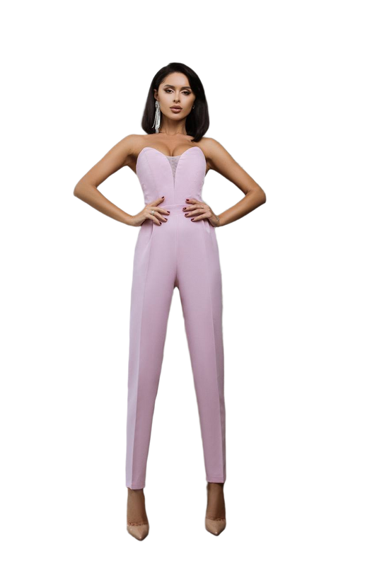 Elegant Pink Diagonal Crepe Jumpsuit for Women